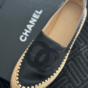 Chanel Black Leather Woven Espadrilles Size 41